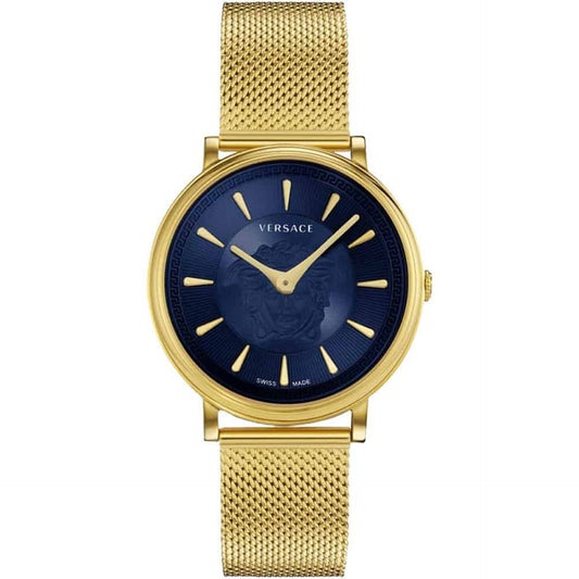 Versace Golden Quartz Watch with Blue Quartz Accent - 38mm