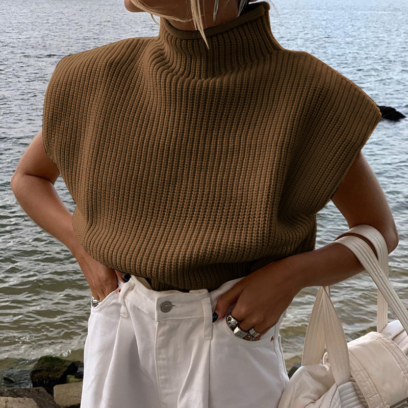 Γυναικείο κοντομάνικο πουλόβερ με ζιβάγκο - Stylish Seasonal Essential