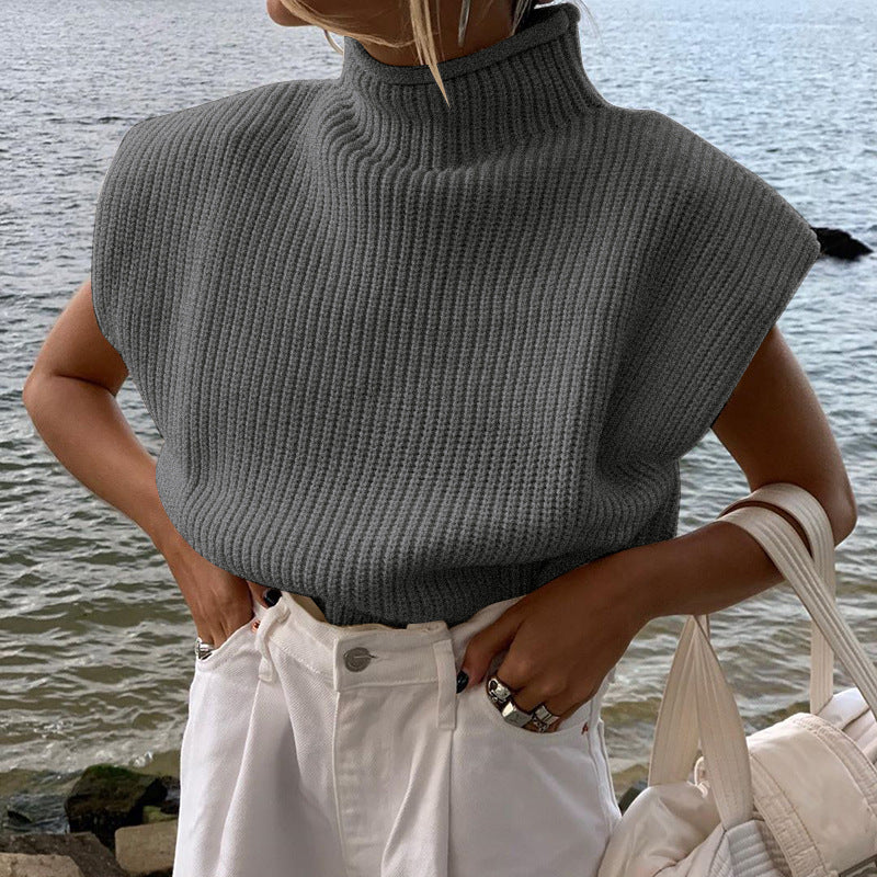 Γυναικείο κοντομάνικο πουλόβερ με ζιβάγκο - Stylish Seasonal Essential