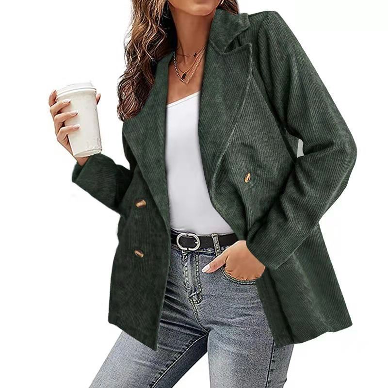 Dark Green double breasted cotton blazer with buttons