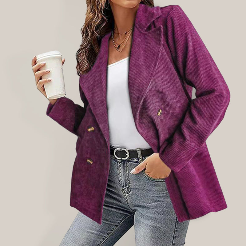 Purple double breasted cotton blazer with buttons