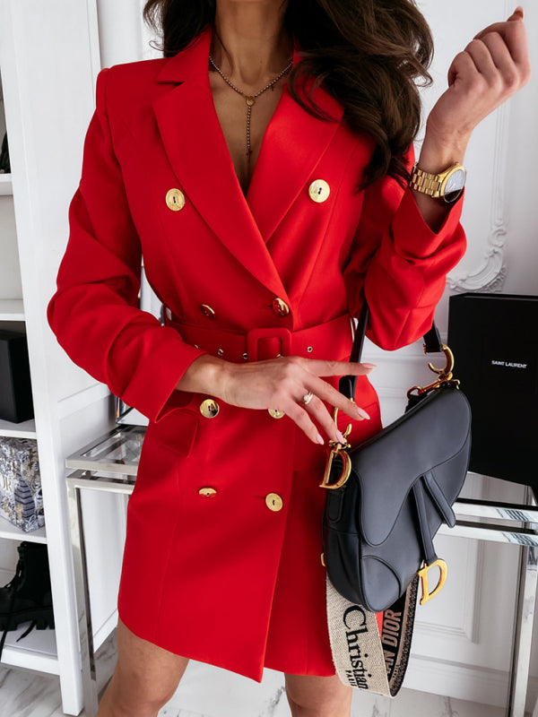 Double-breasted Belted Blazer Dress - Vera Cox