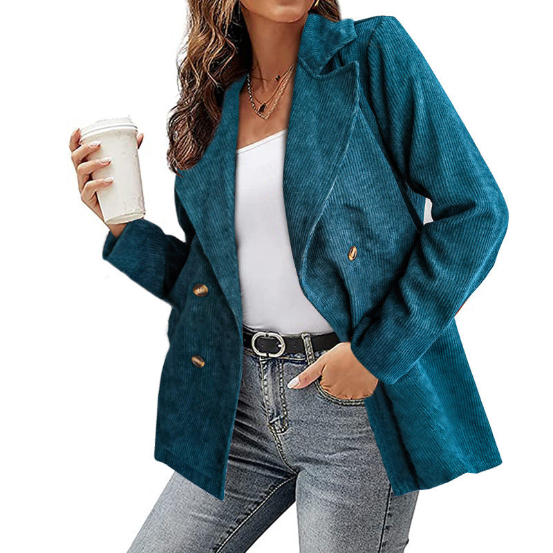 Turquose double breasted cotton blazer with buttons